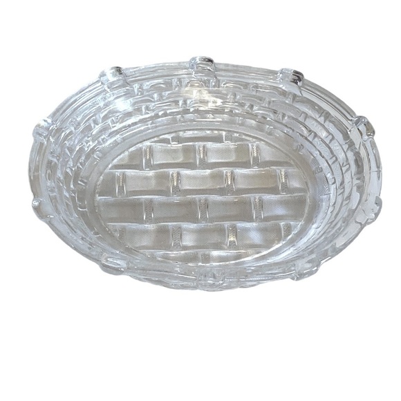 Oval Glass Soap Dish Clear Basketweave Luxury Bath Accessory - Picture 5 of 6